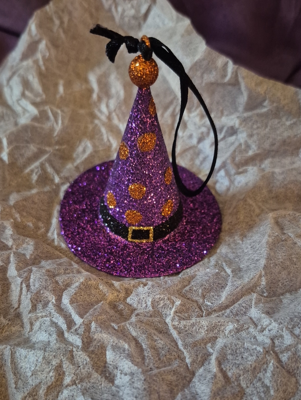 Pier One Purple Glitter Witch Hat Ornament Home Party Supplies